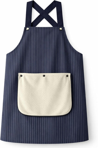 Delantal de cocina de algodón a rayas con bolsillo desmontable sin lazo