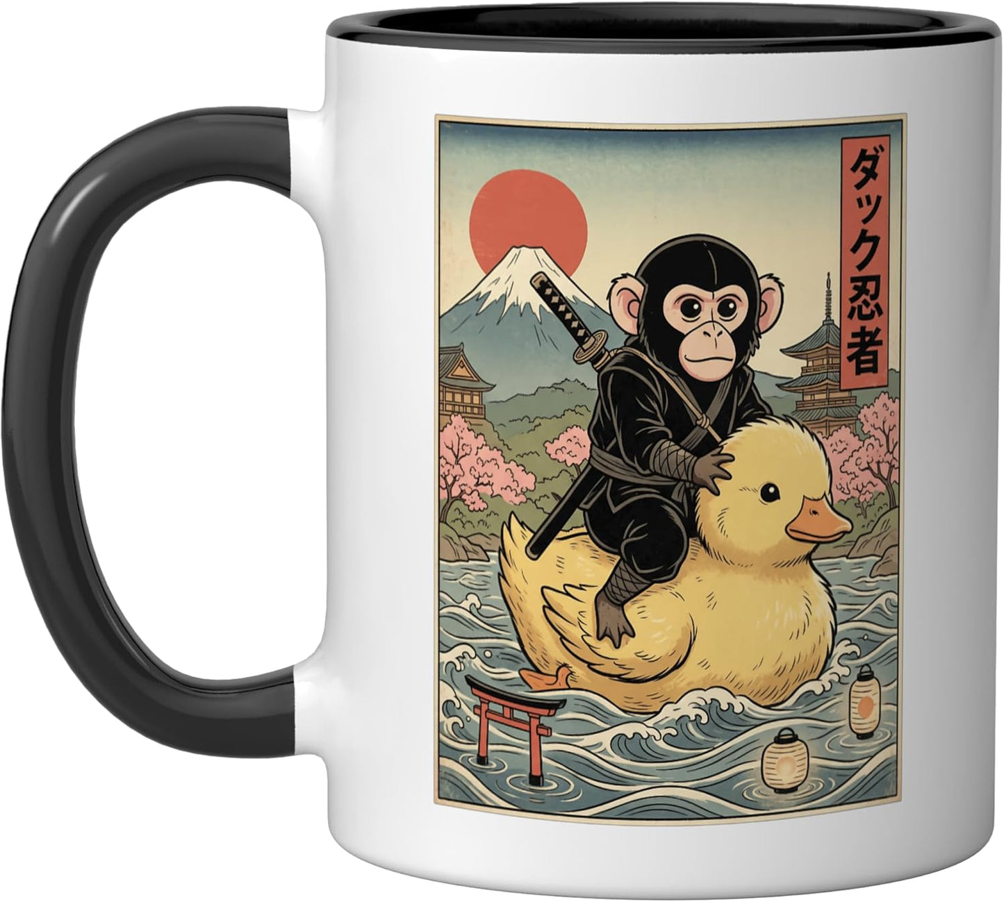 Taza cerámica artesanal japonesa estilo ukiyo-e Monkey Ninja