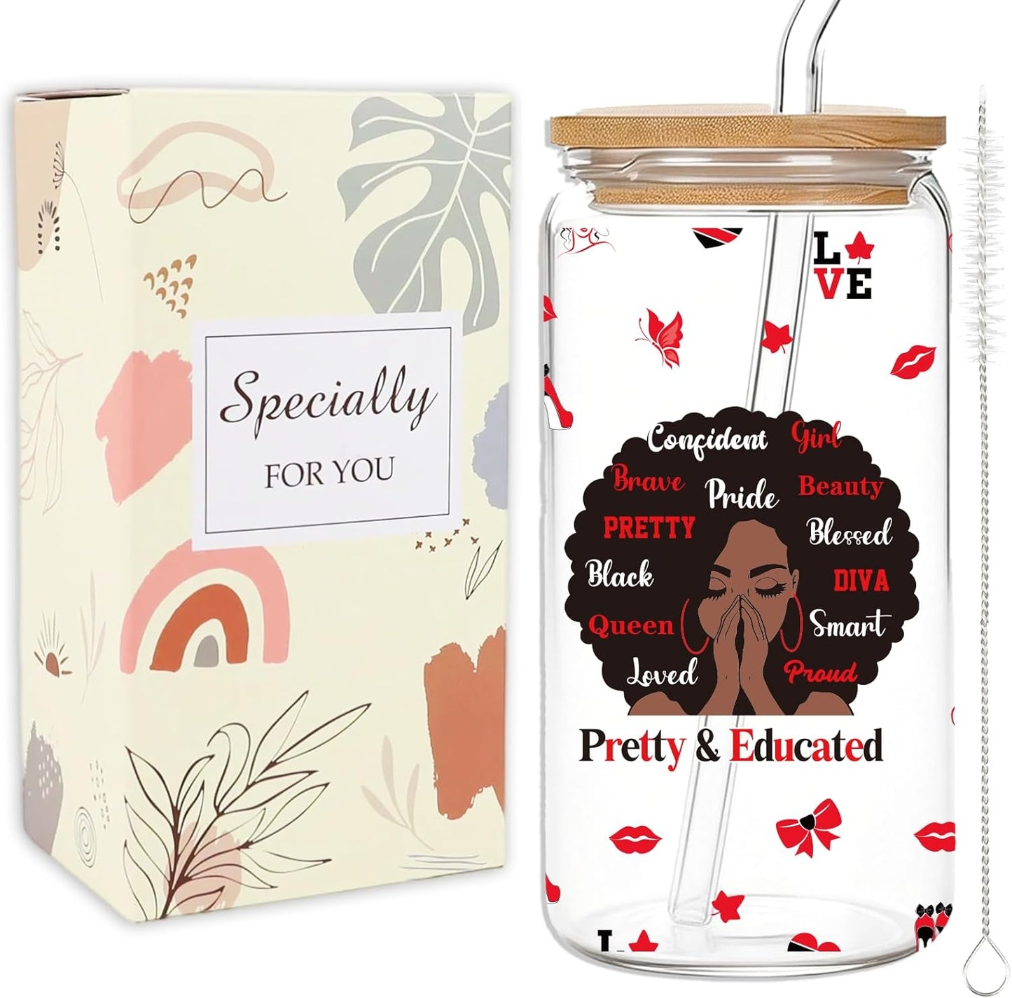 Vasos vidrio 16oz con tapa y pajita regalo hermandad