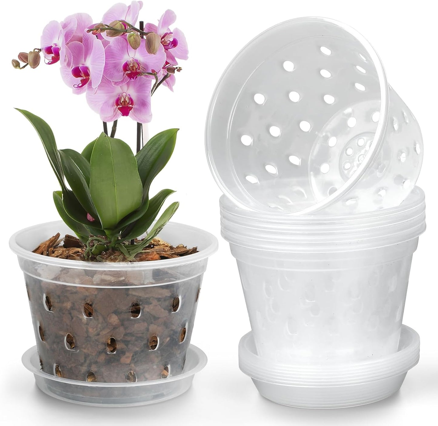 8 Macetas Orquídea 4pulg Plástico Transparente Ranurada