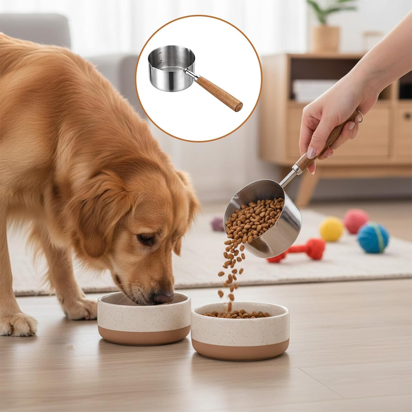 Taza medidora acero inox para mascotas 8.5oz con cuchara