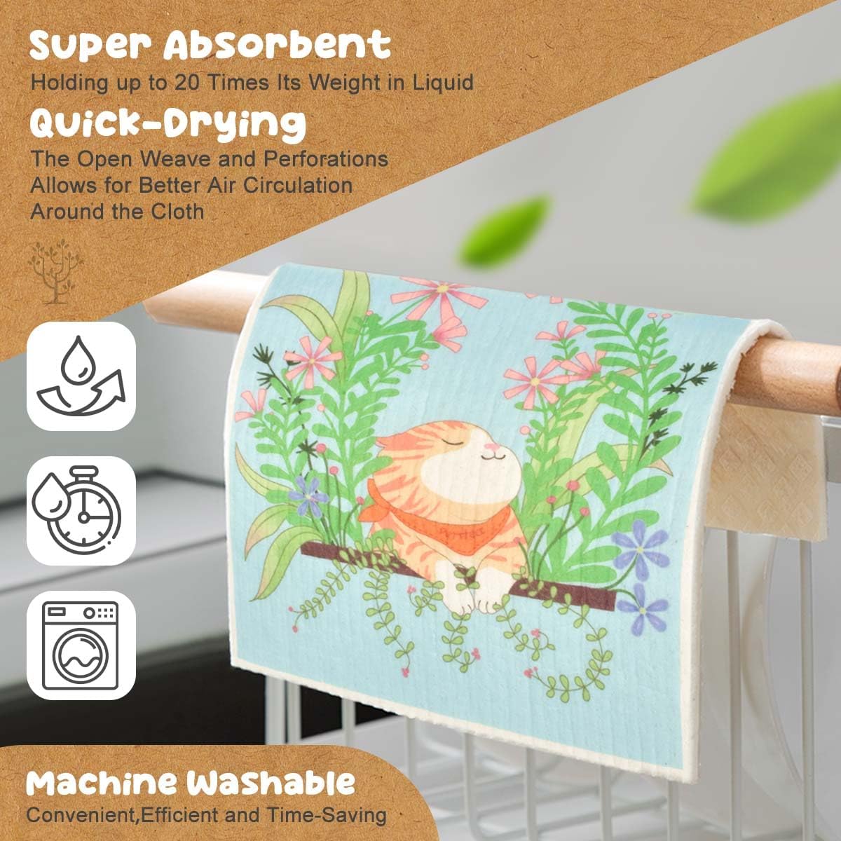 6 Pzas Paños Cocina Suecos Reutilizables Secado Rápido