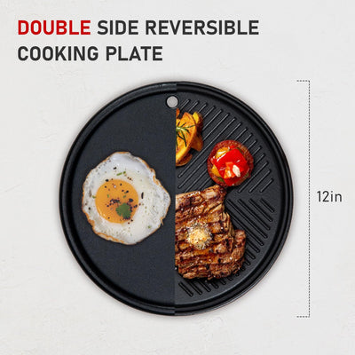 Plato hierro fundido porcelana redondo reversible 12pulg