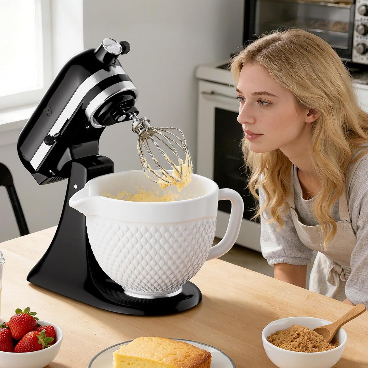 Tazón mezclador de cerámica con batidor flexible para KitchenAid