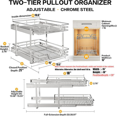 Estante cocina 2 niveles organizador cajones 15x21pulg