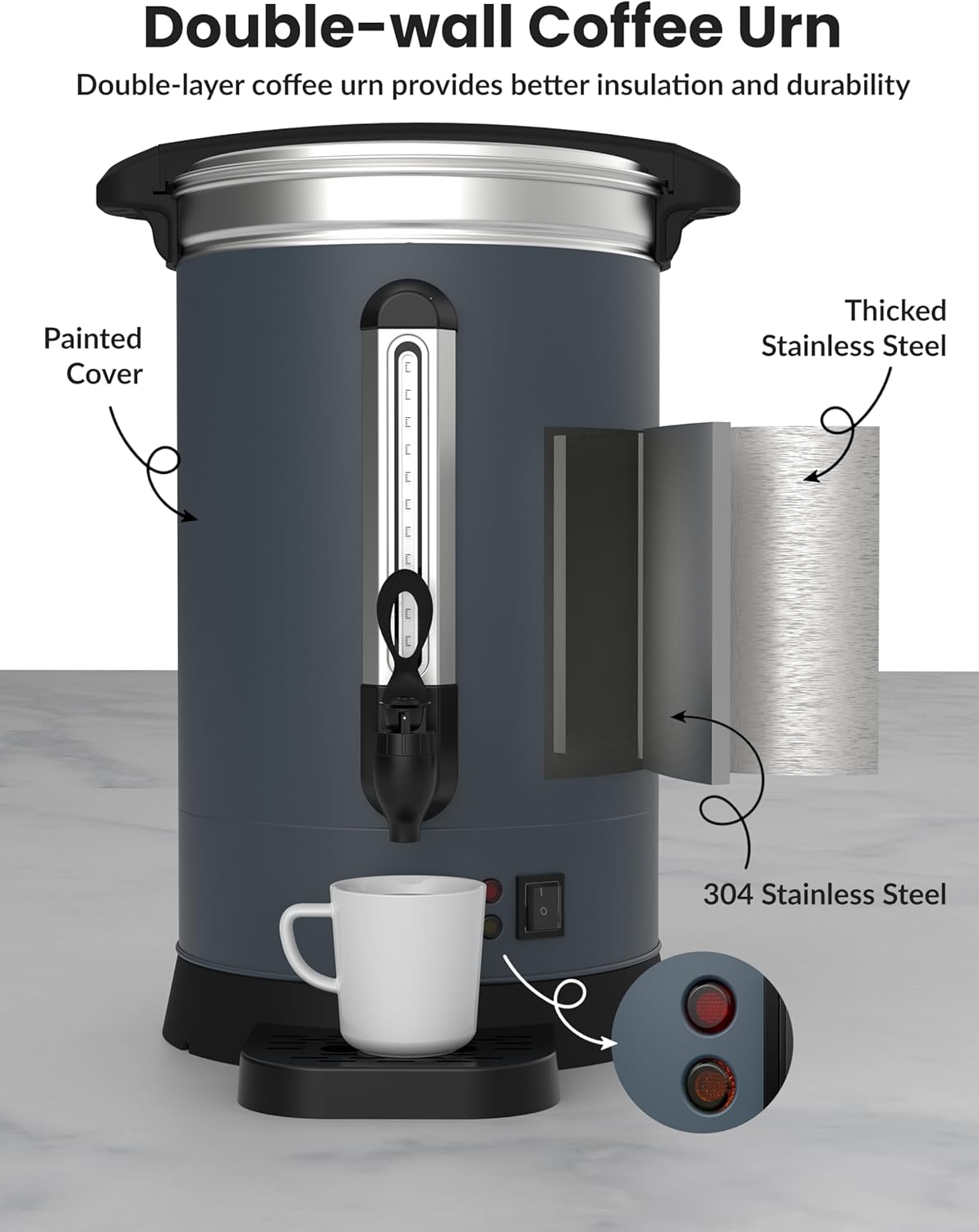 Urna café 80 tazas acero inox 12L dispensador bebidas calientes
