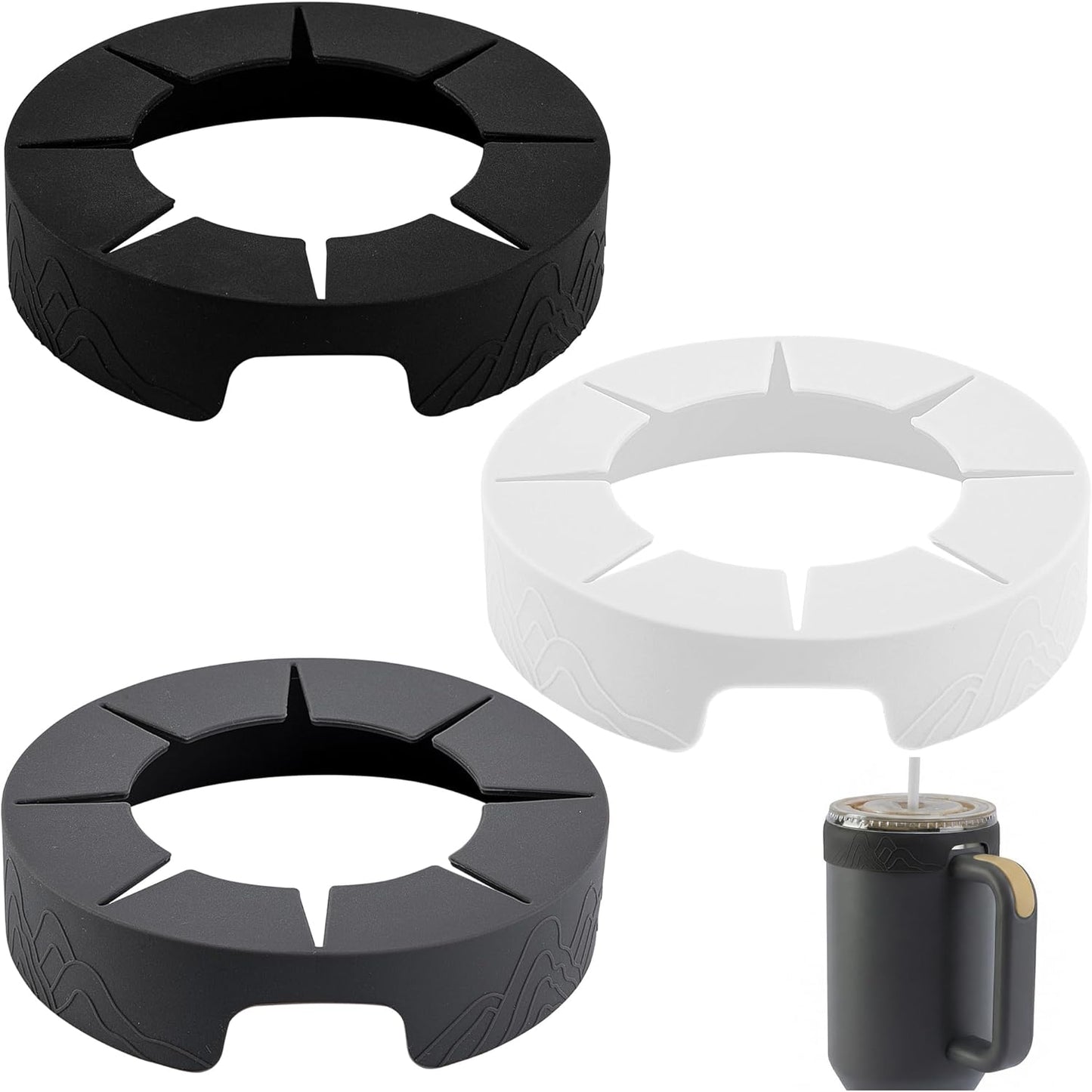 3 Anillos Silicona para Vaso 40oz 4pulg Negro Blanco Gris