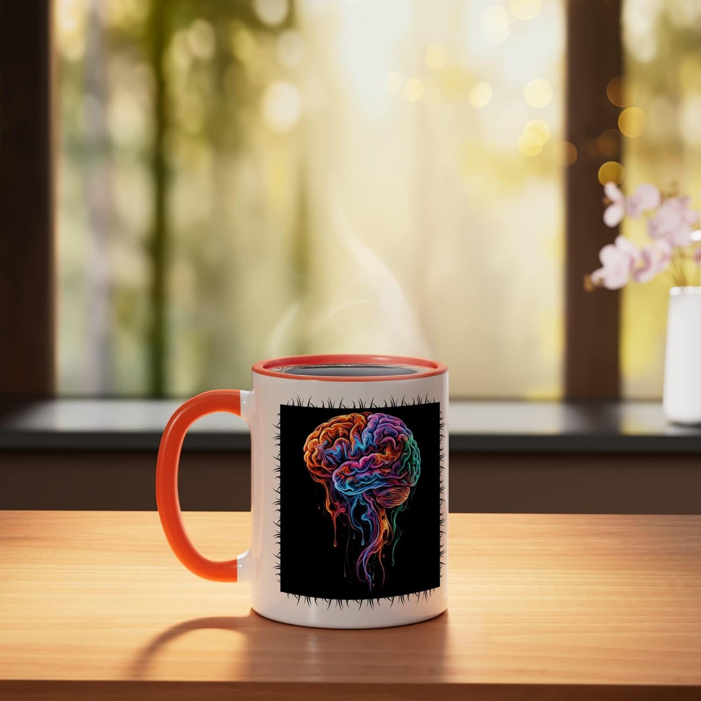 Taza Cerámica Arte Abstracto Anatomía Cerebro Naranja/Blanco