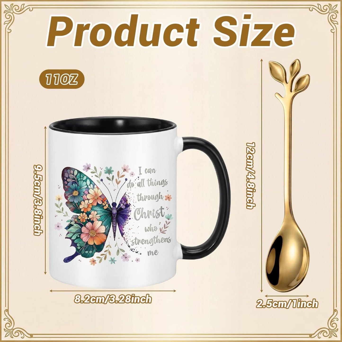 Taza cristiana para mujer con mariposa y versículo bíblico, 11 oz