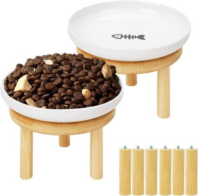 Cuencos elevados para gatos con soporte bambú 5.9pulg paquete 2