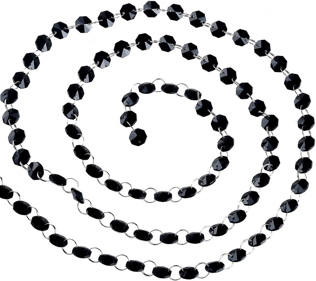 Guirnalda boda Navidad 6ft cuentas octágonas colgantes negro