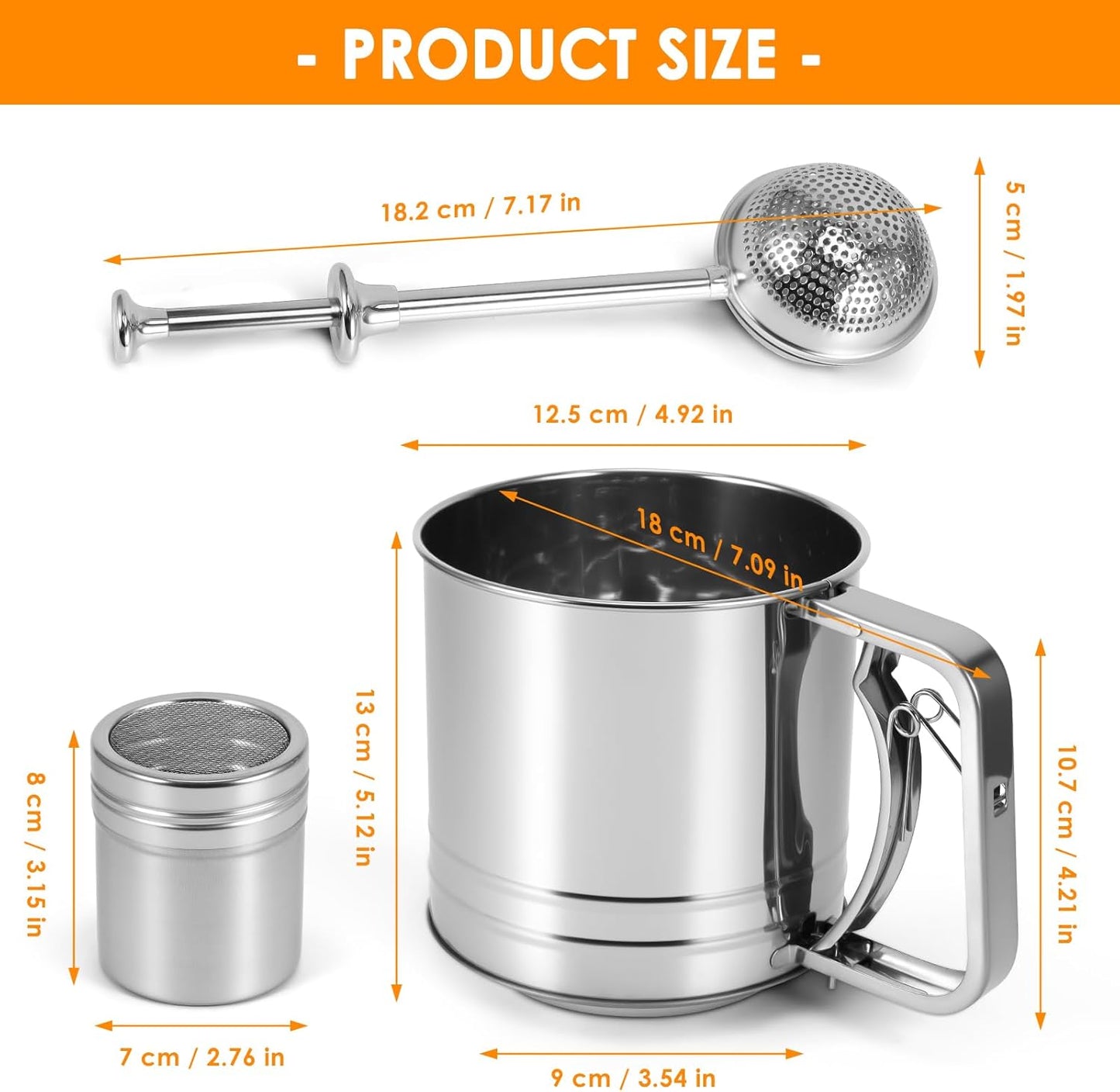 Tamiz de harina de acero inoxidable 3 tazas para hornear