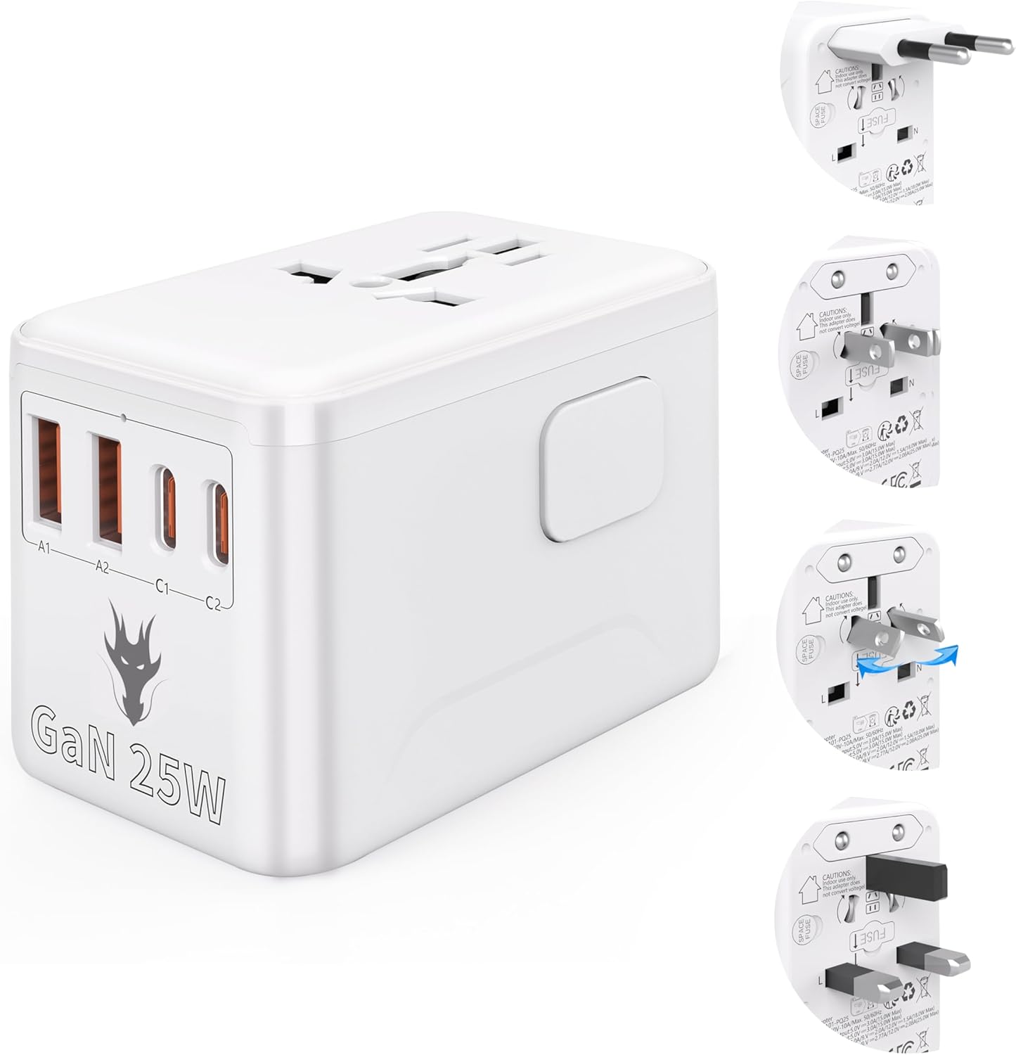 Adaptador corriente internacional GaN 25W con 4 puertos USB