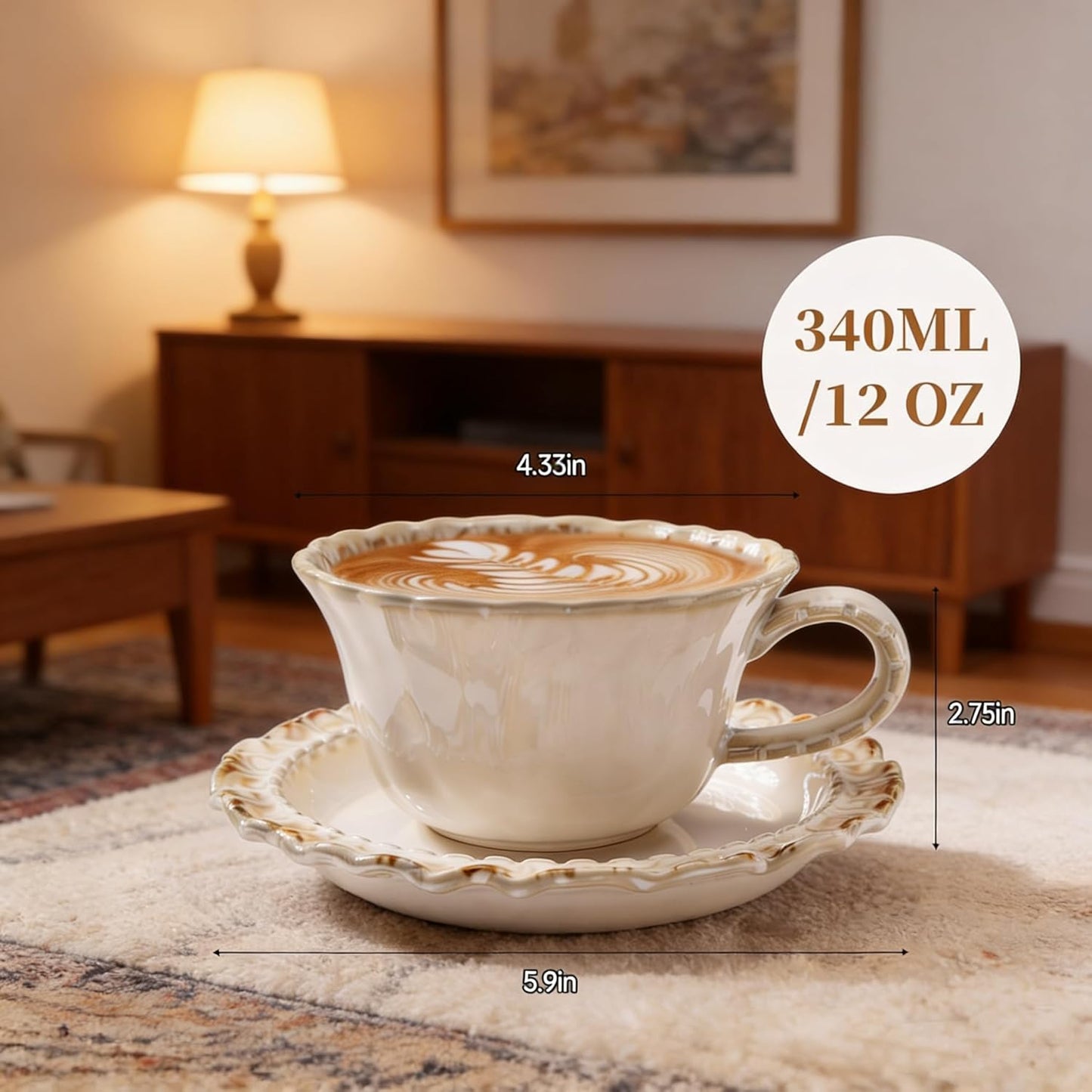 Set Taza Café y Platillo Porcelana Vintage 12oz