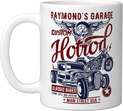 Taza cerámica clásica Hotrod diseño desgastado blanca