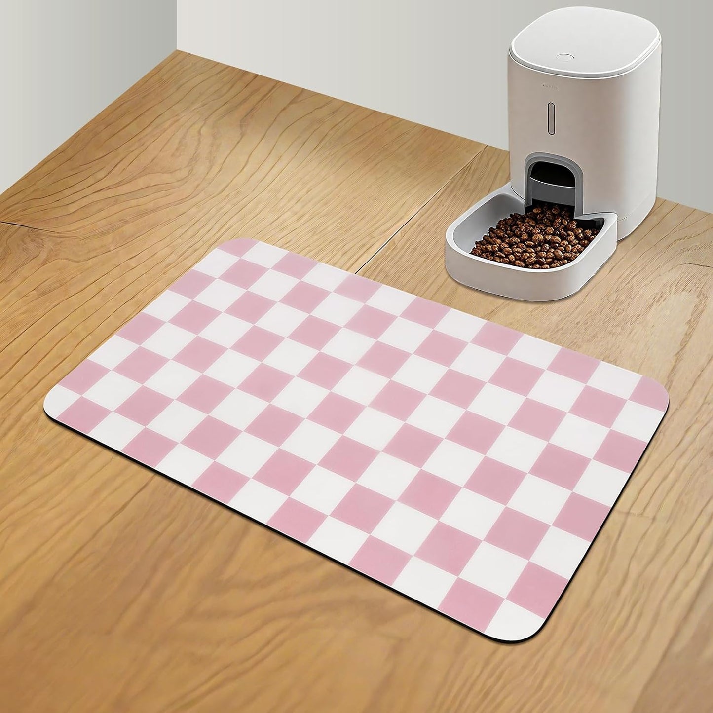 Tapete comida perros a cuadros absorbente 12x20pulg color rosa