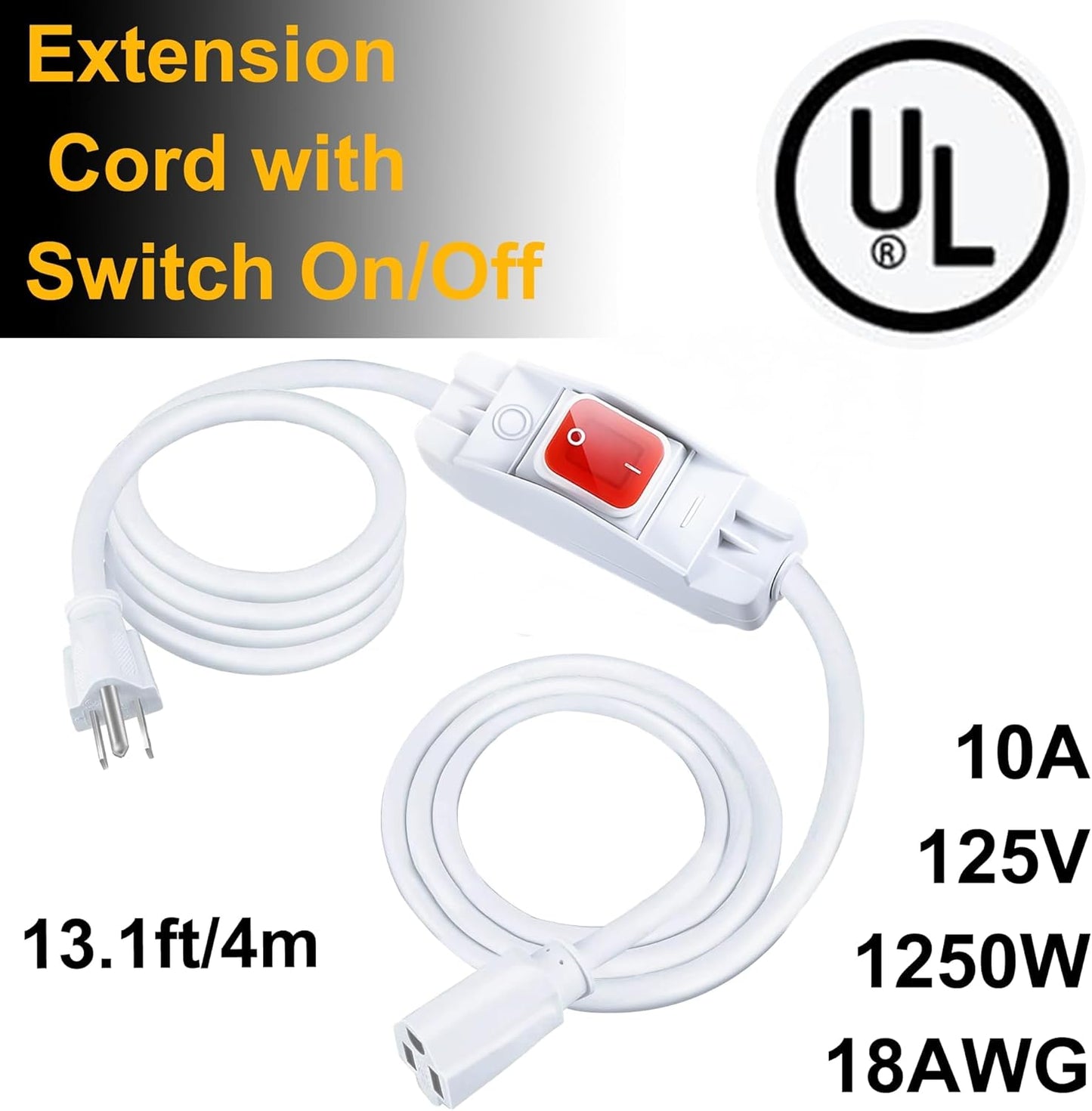 Cable extensión 13.1pies con interruptor enchufes 3 clavijas 1250W
