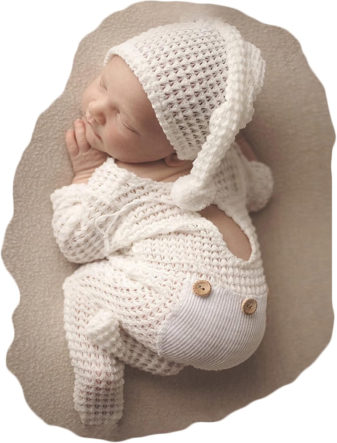 Conjunto sombrero bebé para fotos crema