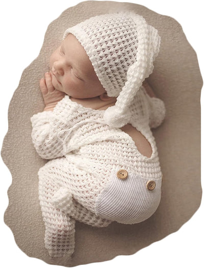 Conjunto sombrero bebé para fotos crema