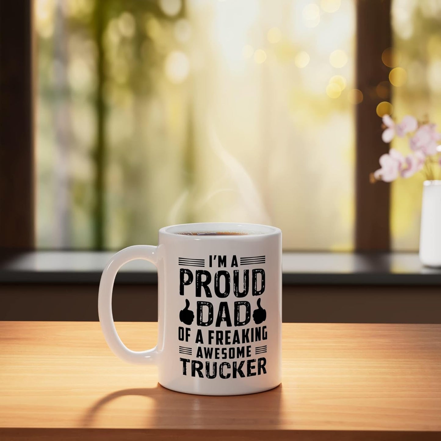 Taza cerámica para camionero con mensaje blanco