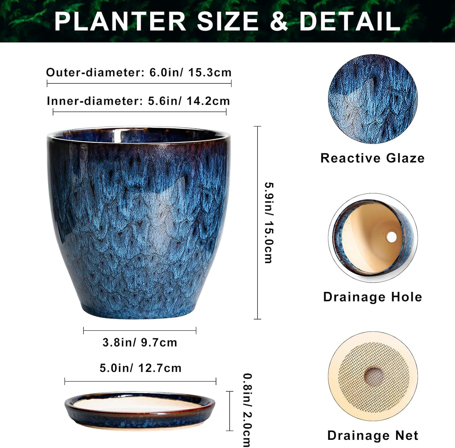 Maceta Cerámica 6pulg con Drenaje y Platillo Decorativo