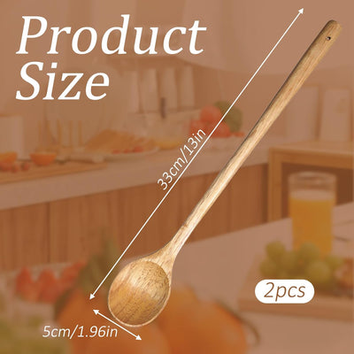 2 Cucharas Mango Largo 13pulg Madera para Mezclar y Degustar