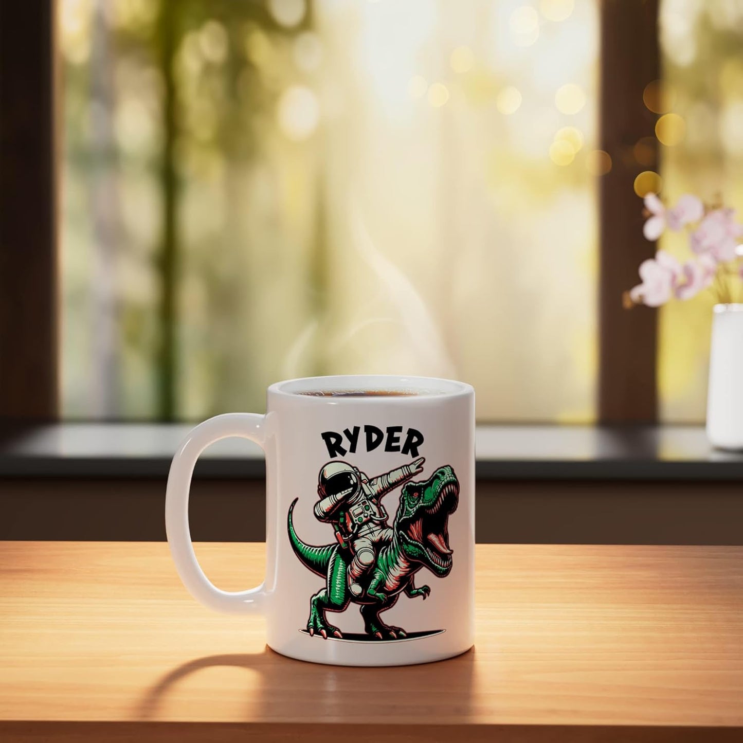Taza de cerámica astronauta en dinosaurio Ryder Dabbing blanca
