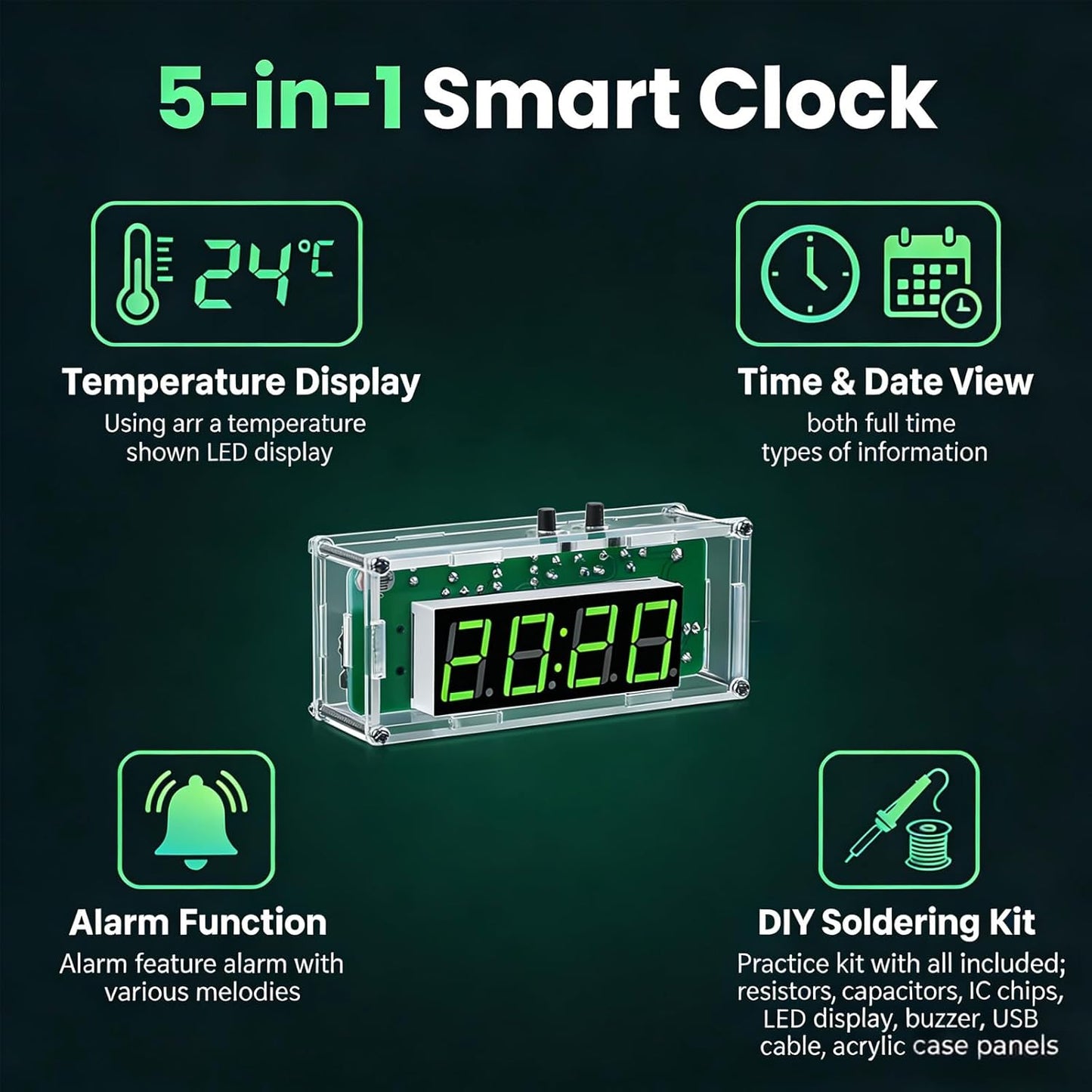 Kit reloj digital DIY 4 dígitos con pantalla temperatura