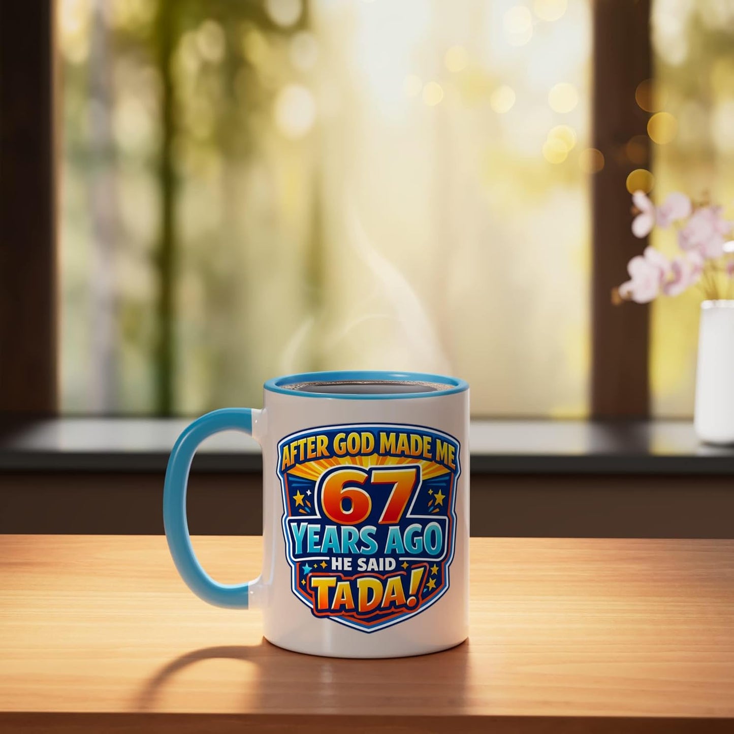 Taza Cerámica Cumpleaños 67 Años Azul/Blanco