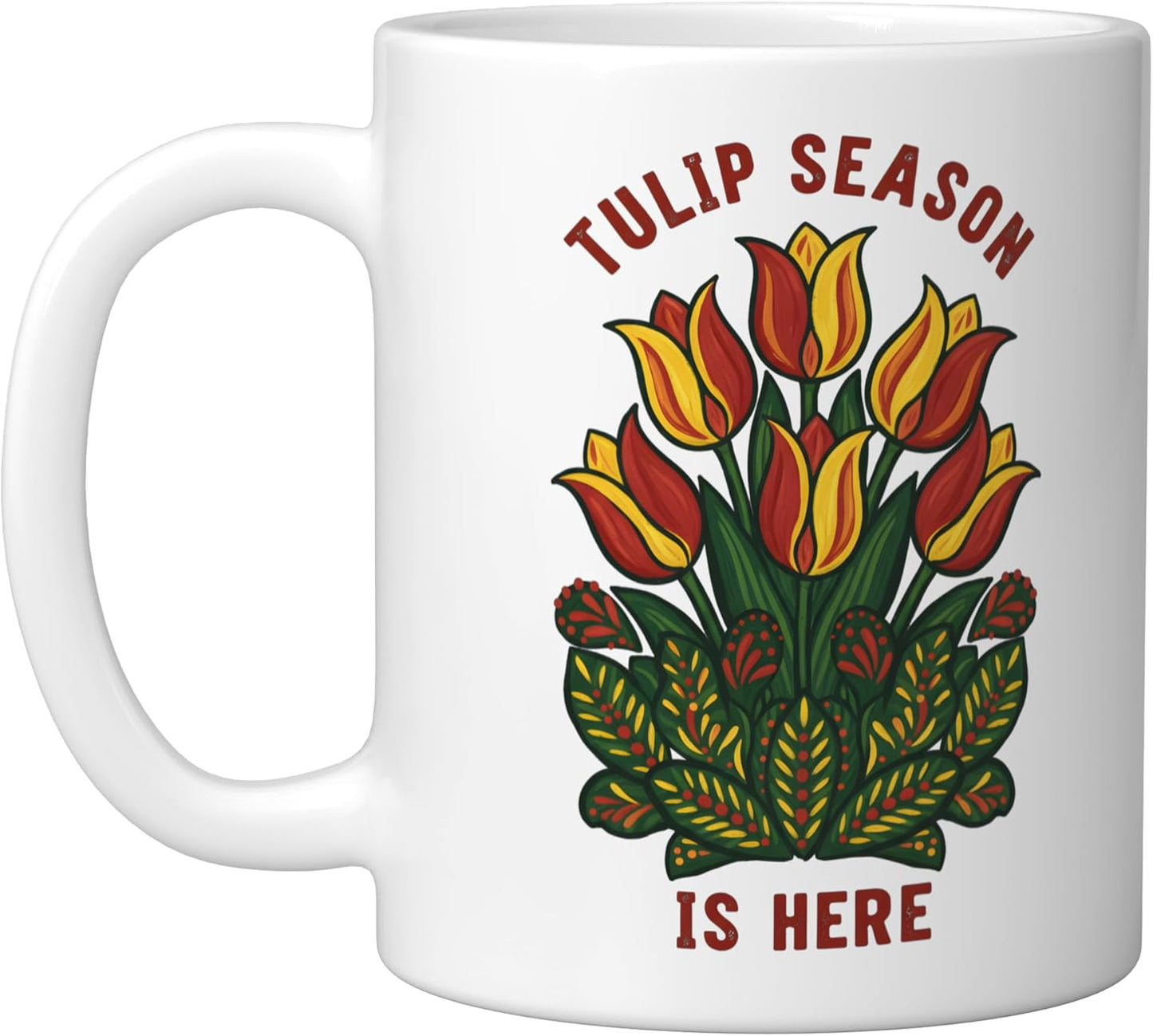 Taza Cerámica Tulipanes Primavera Jardín Blanco