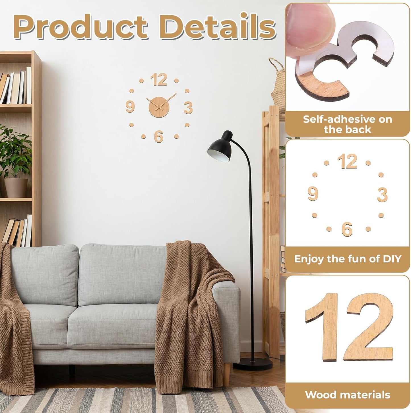 Kit números reloj madera autoadhesivos 1.8pulg