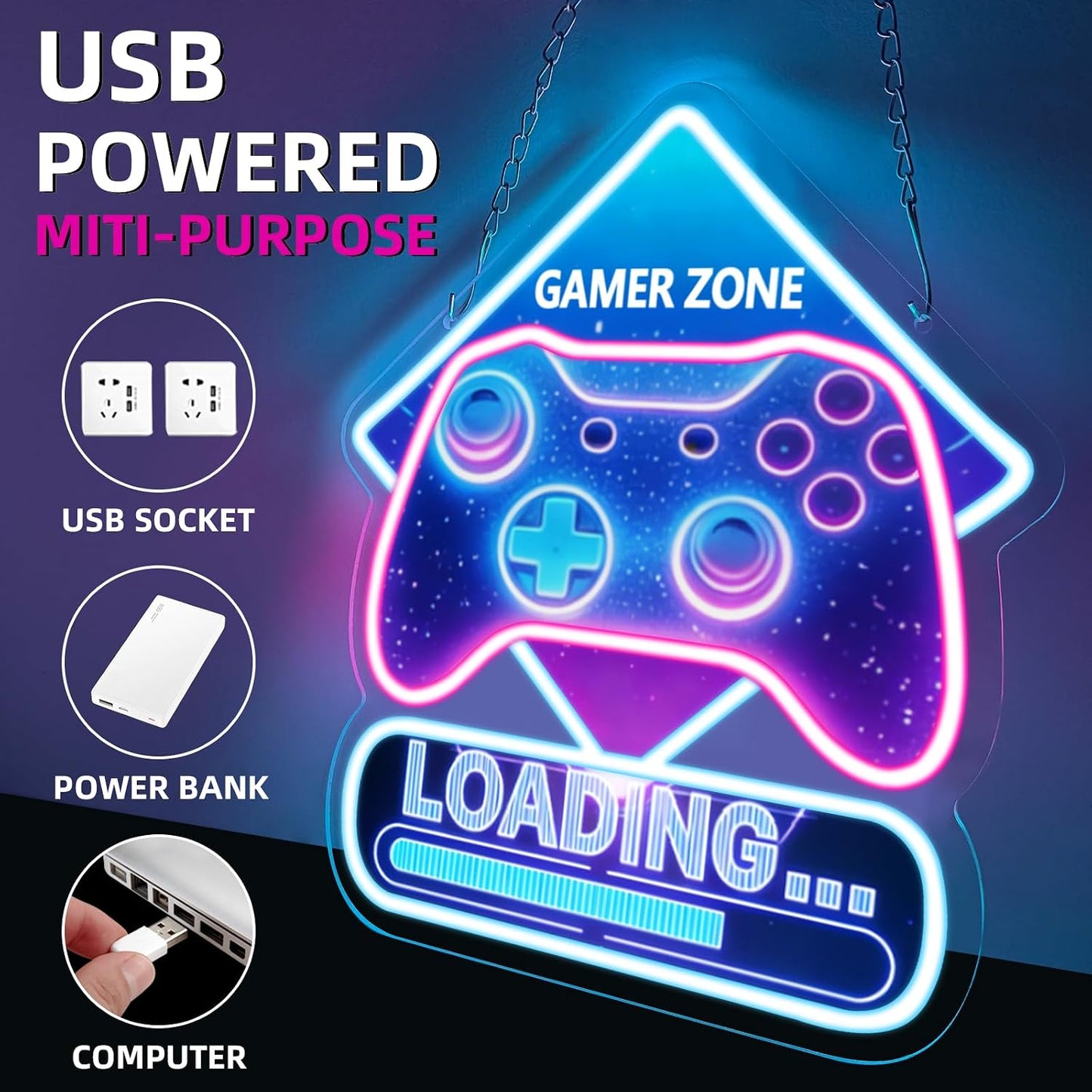 Letrero neón Gamer Zone Cyberpunk para sala juegos