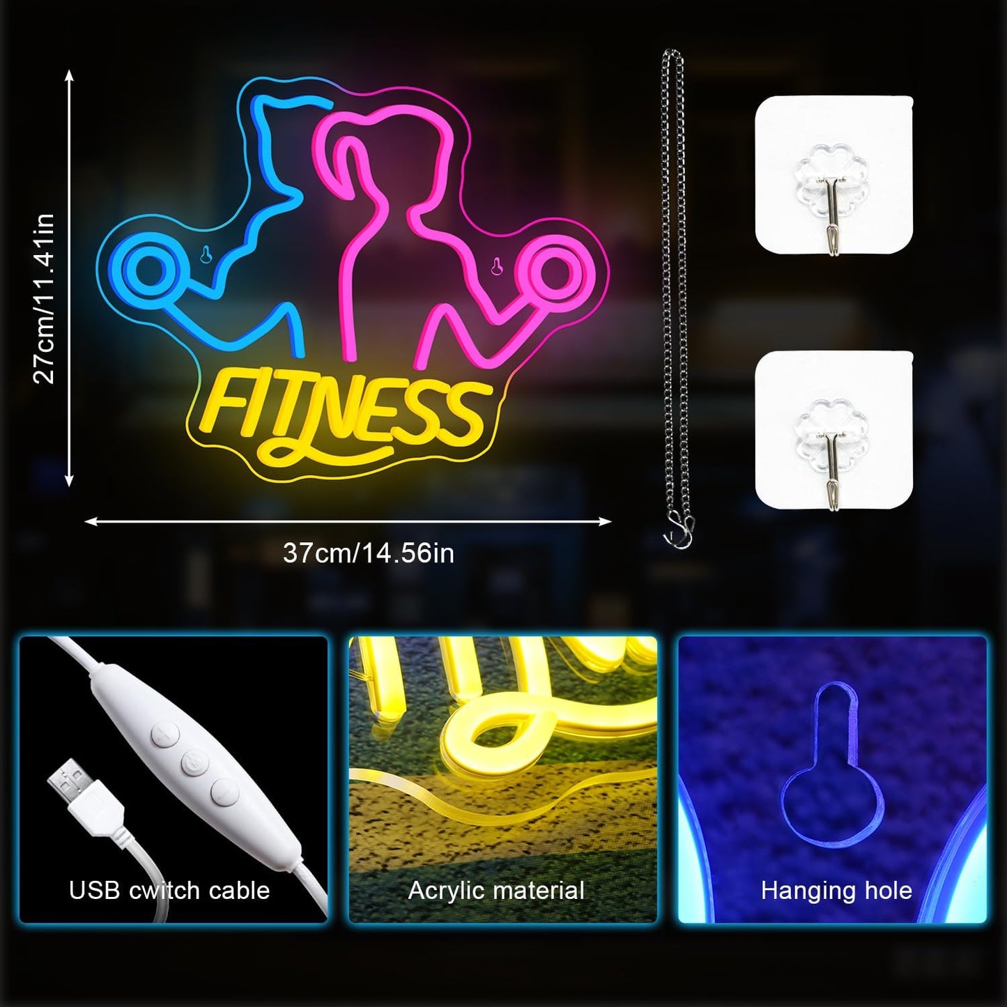 Letrero neón gimnasio decoración pared luz LED