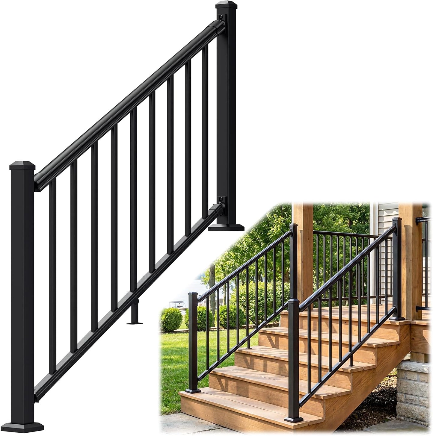 Barandilla aluminio 36pulg x 4ft 2 postes texturizado negro