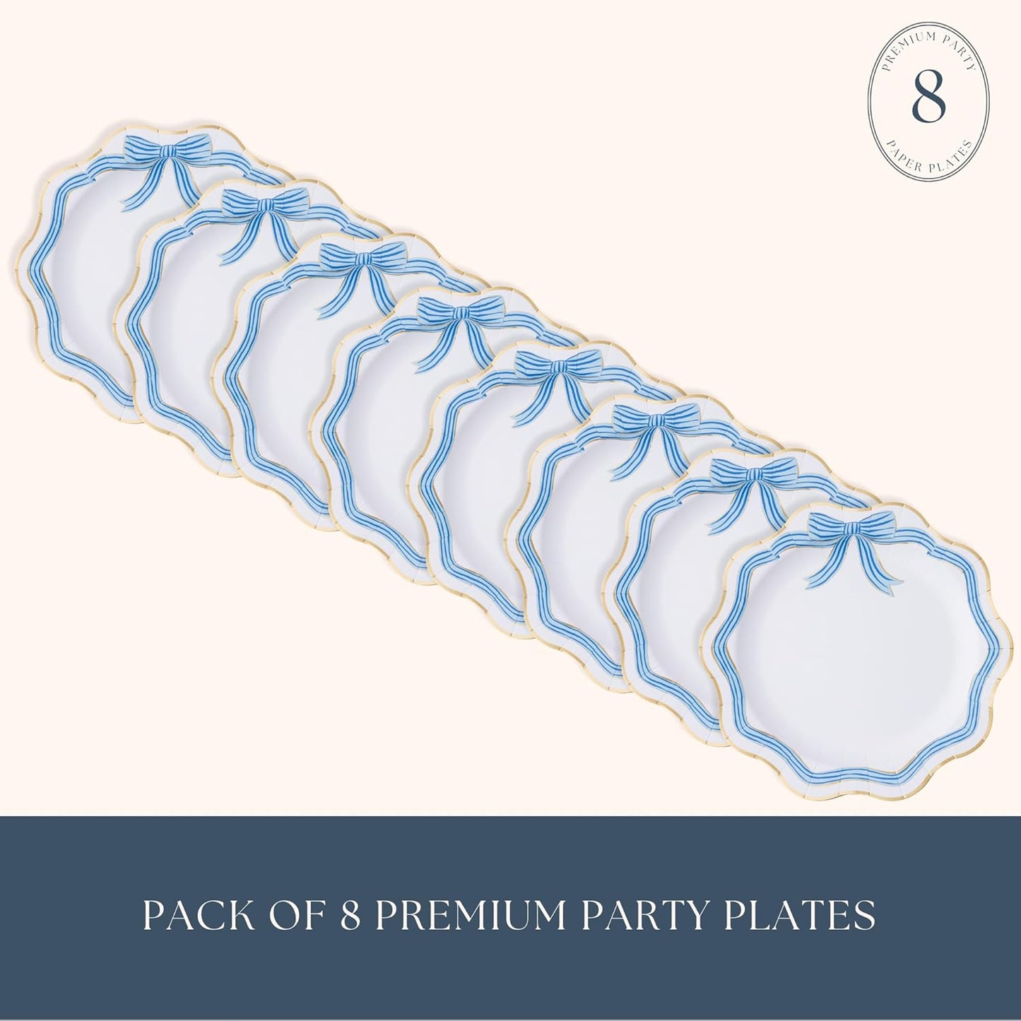 Platos de papel para fiesta con lazo azul y dorado, suministros de fiesta de alta calidad