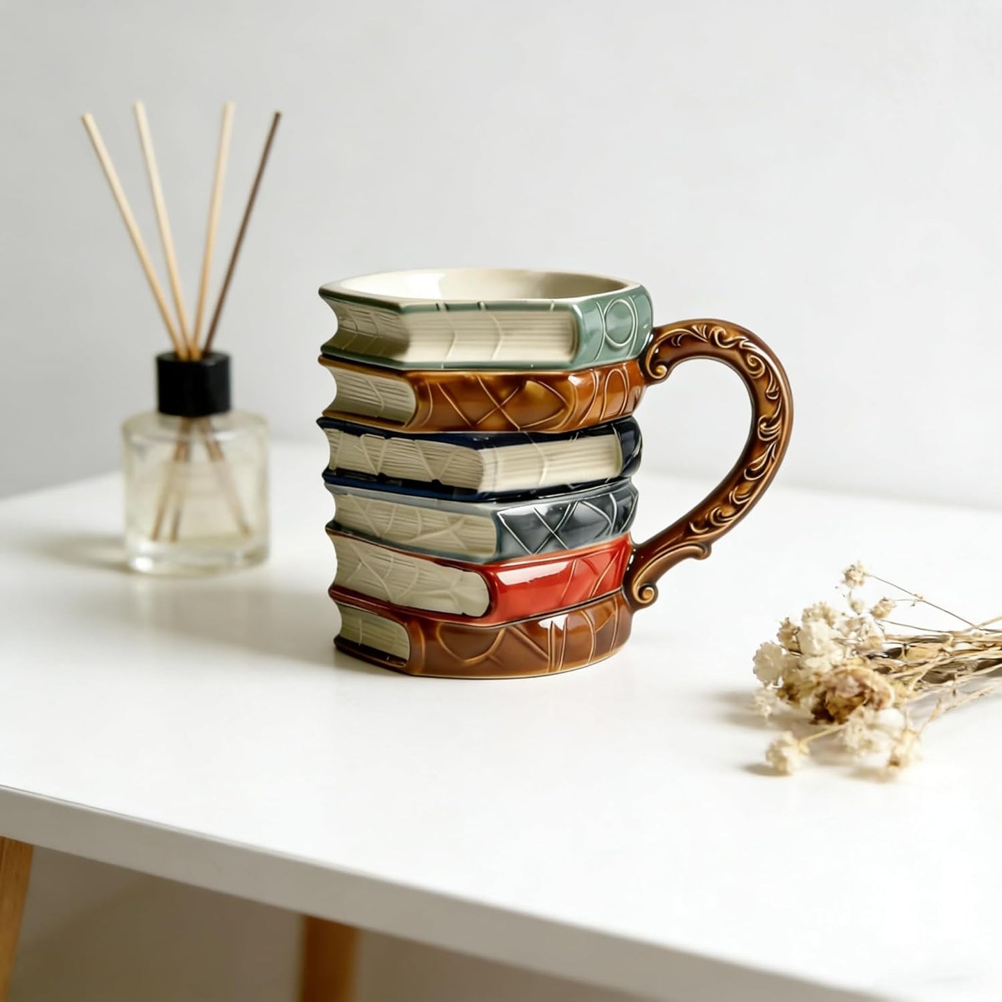 Taza de café pintada a mano con mango decorado diseño multicolor