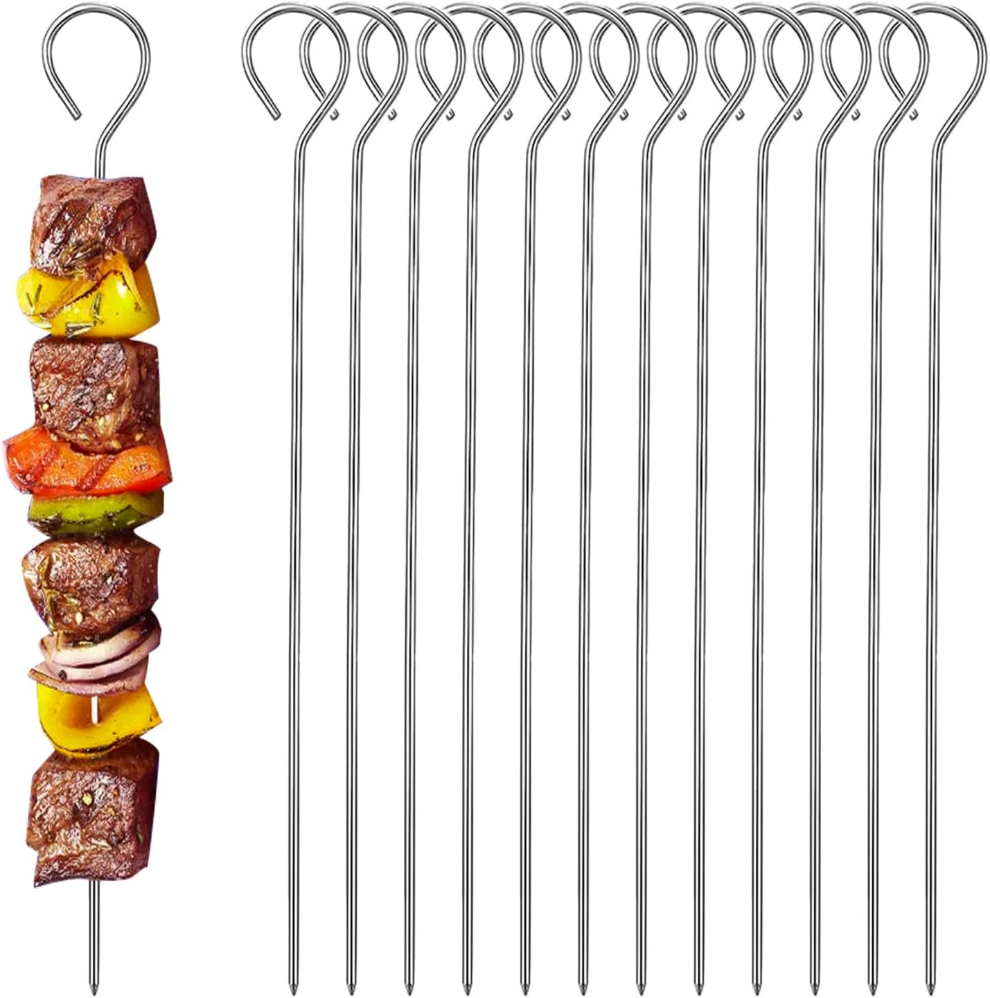 Brochetas acero inox 14pulg redondas para asar 12 pzas
