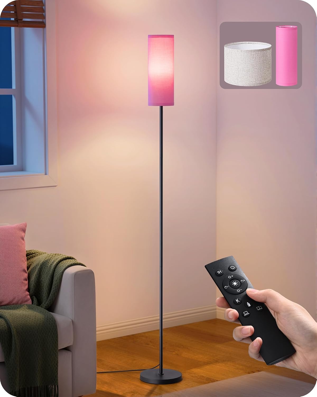 Lámpara de suelo moderna con control remoto 2700-6000K rosa