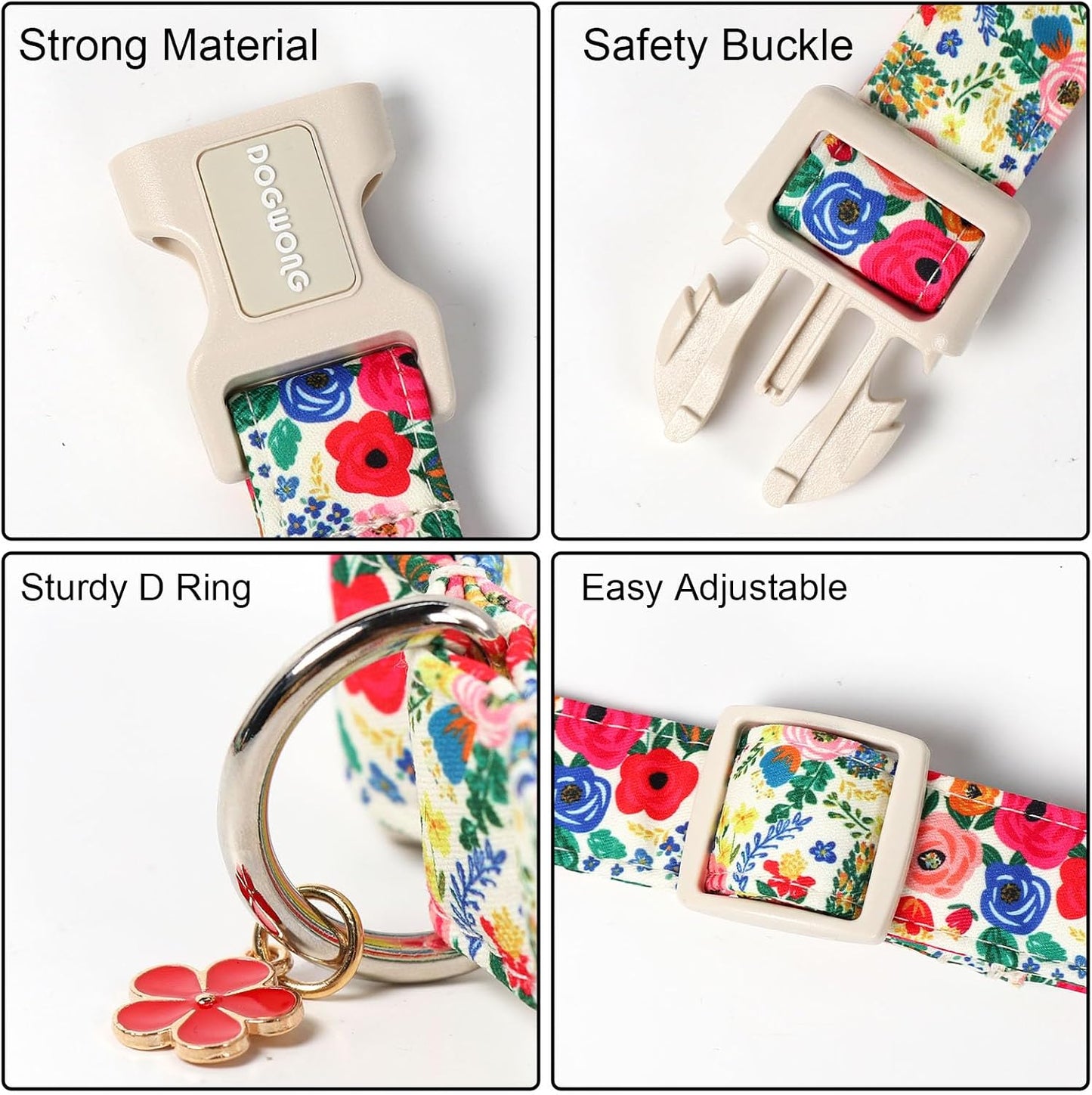 Collar floral ajustable para perros 14-21pulg
