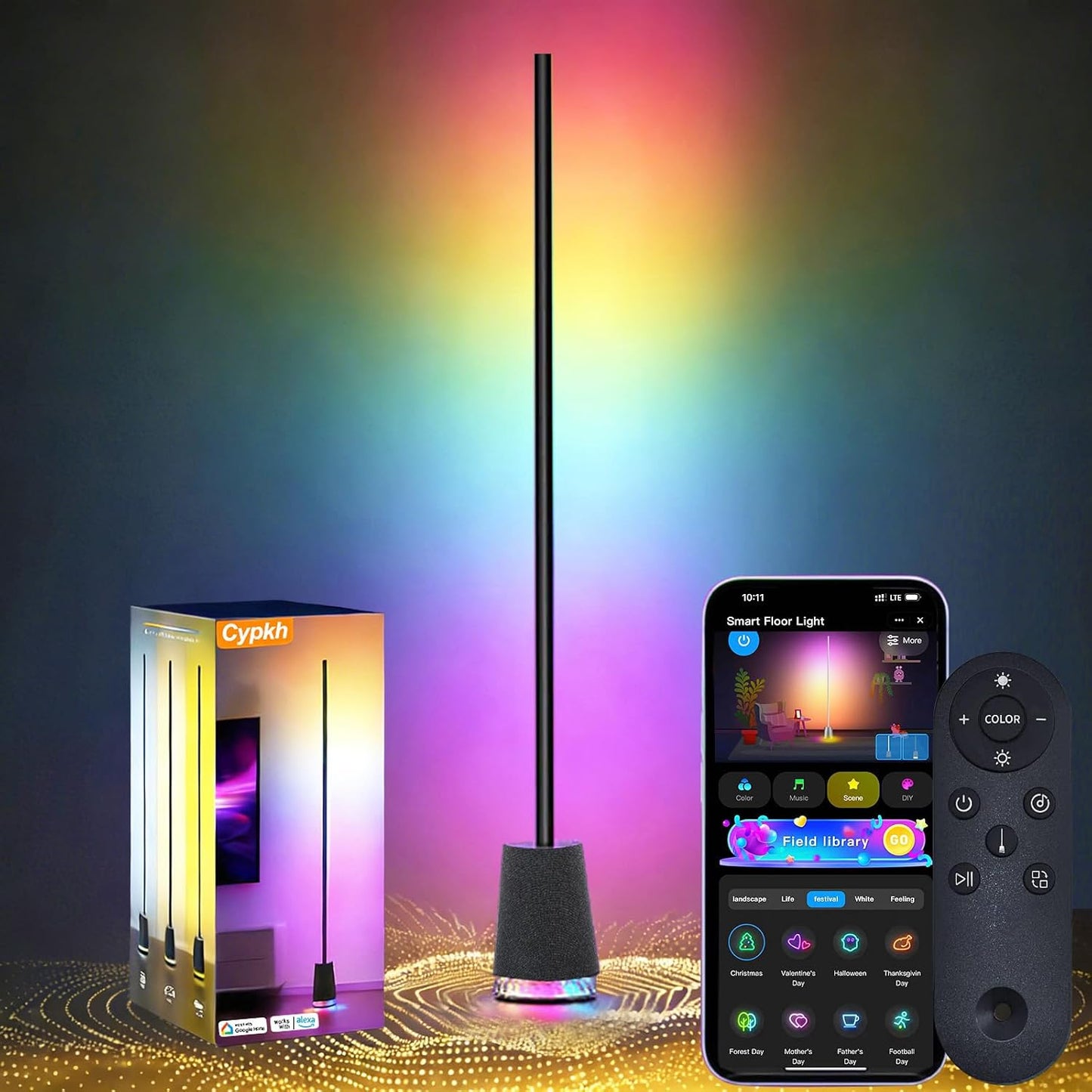 Lámpara pie inteligente 65pulg RGBICWW 16M colores Alexa Google