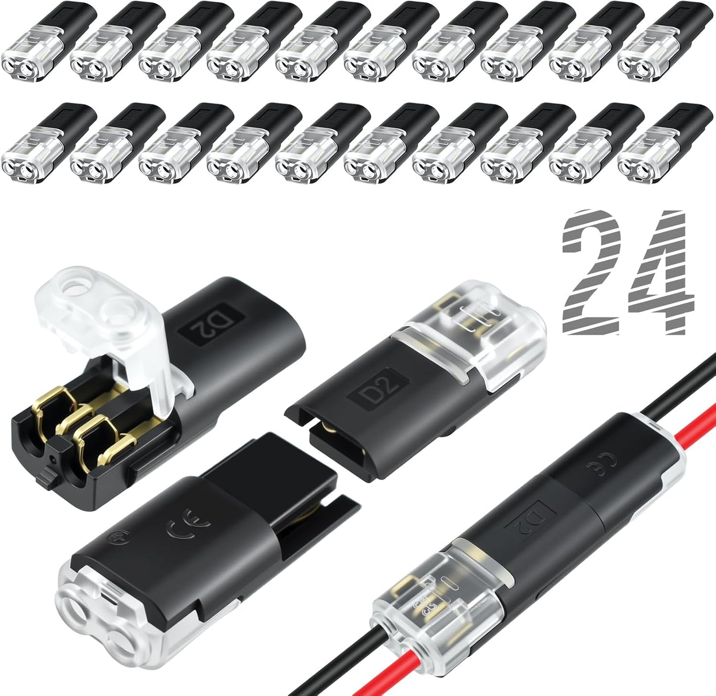 Conectores LED 2 pines sin cortar cables dobles