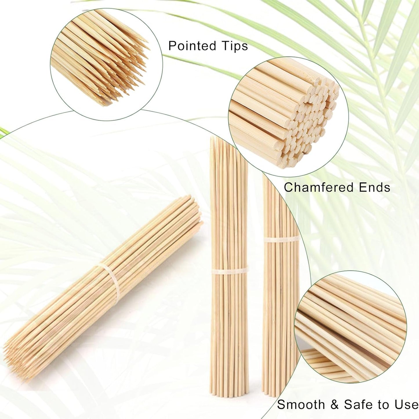 1000 Brochetas Bambú 8pulg Palos Madera Natural