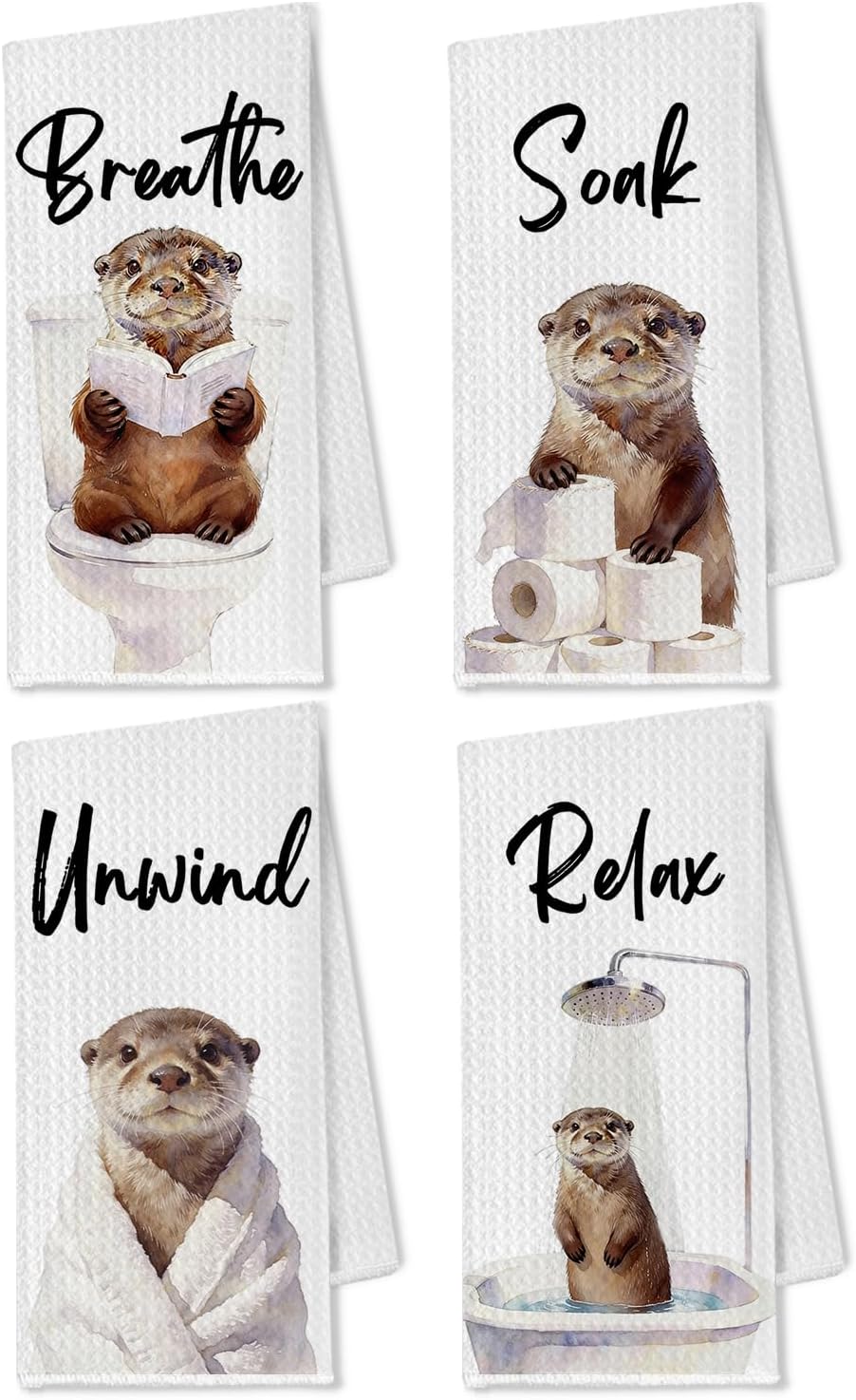 Toalla de mano de nutria para baño, spa y regalo, 16 x 26 pulgadas, 4 piezas