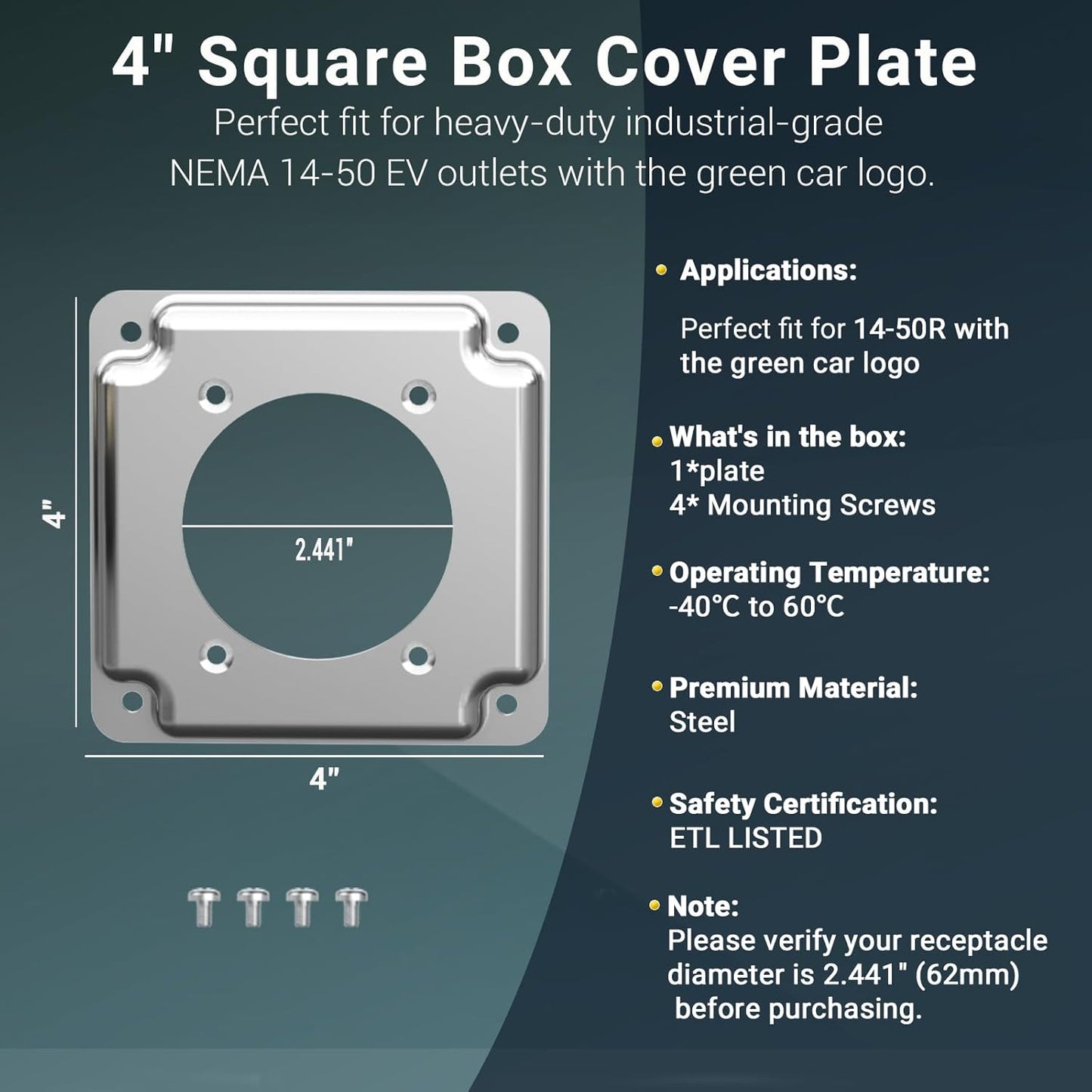 2 Cubiertas Acero Industrial 4pulg Elevadas para NEMA 14-50 EV