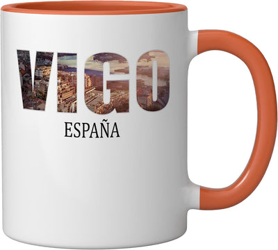 Taza cerámica española naranja/blanco