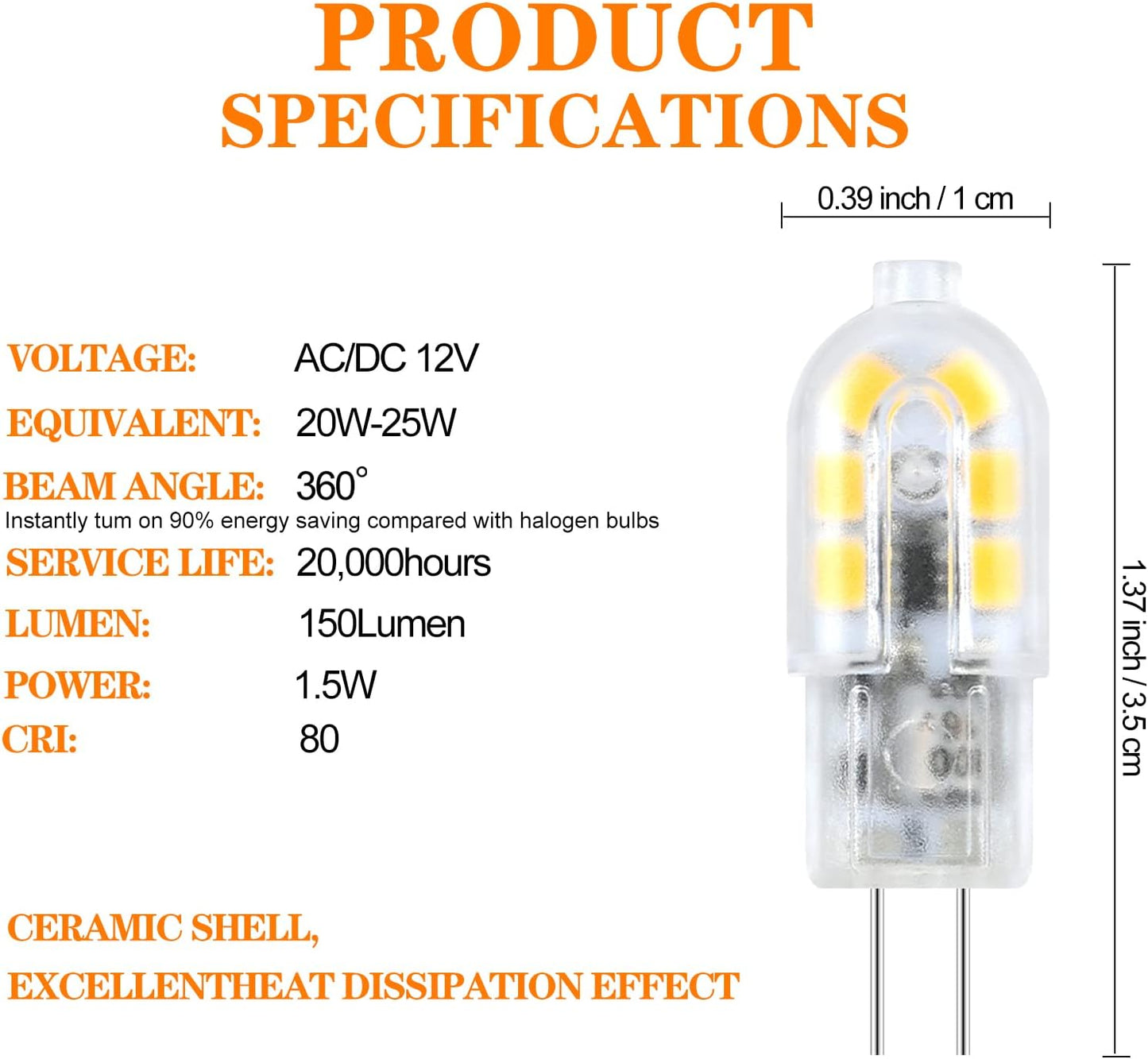 Bombilla LED G4 12-24V 2W equivalente 20W JC T3 reemplazo halógena