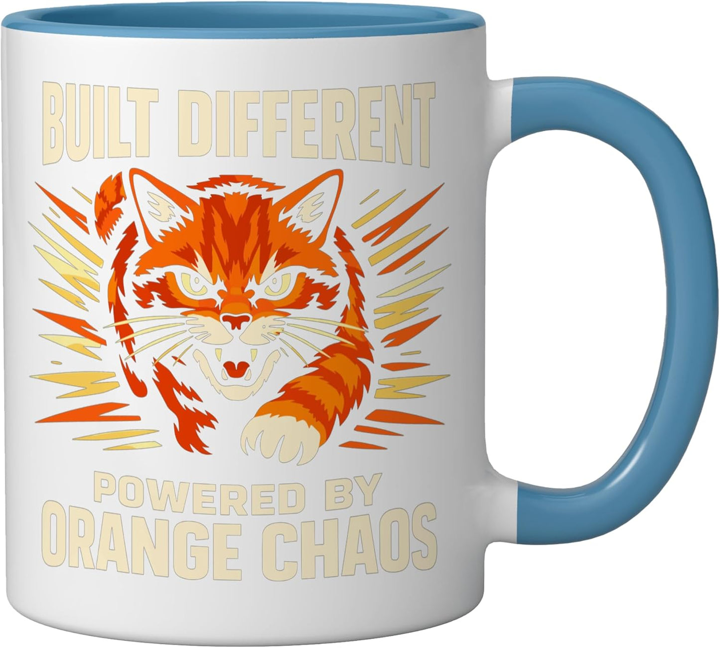 Taza Cerámica Gato Naranja Chistosa Azul/Blanco