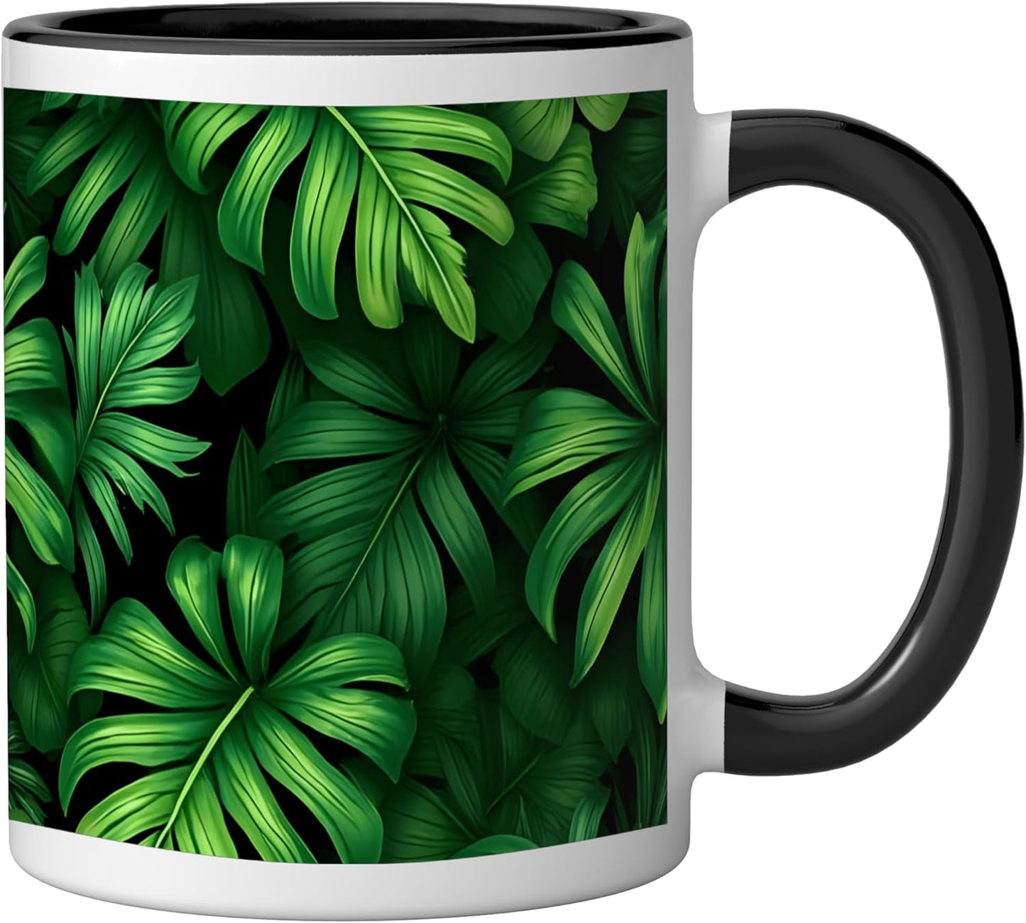 Taza Cerámica Estilo Selva Verde Botánico Negro Blanco