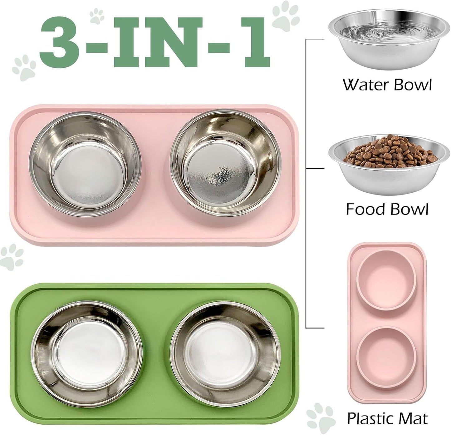 2 Pzas Cuencos Acero Inox Perros Tapete Antiderrap
