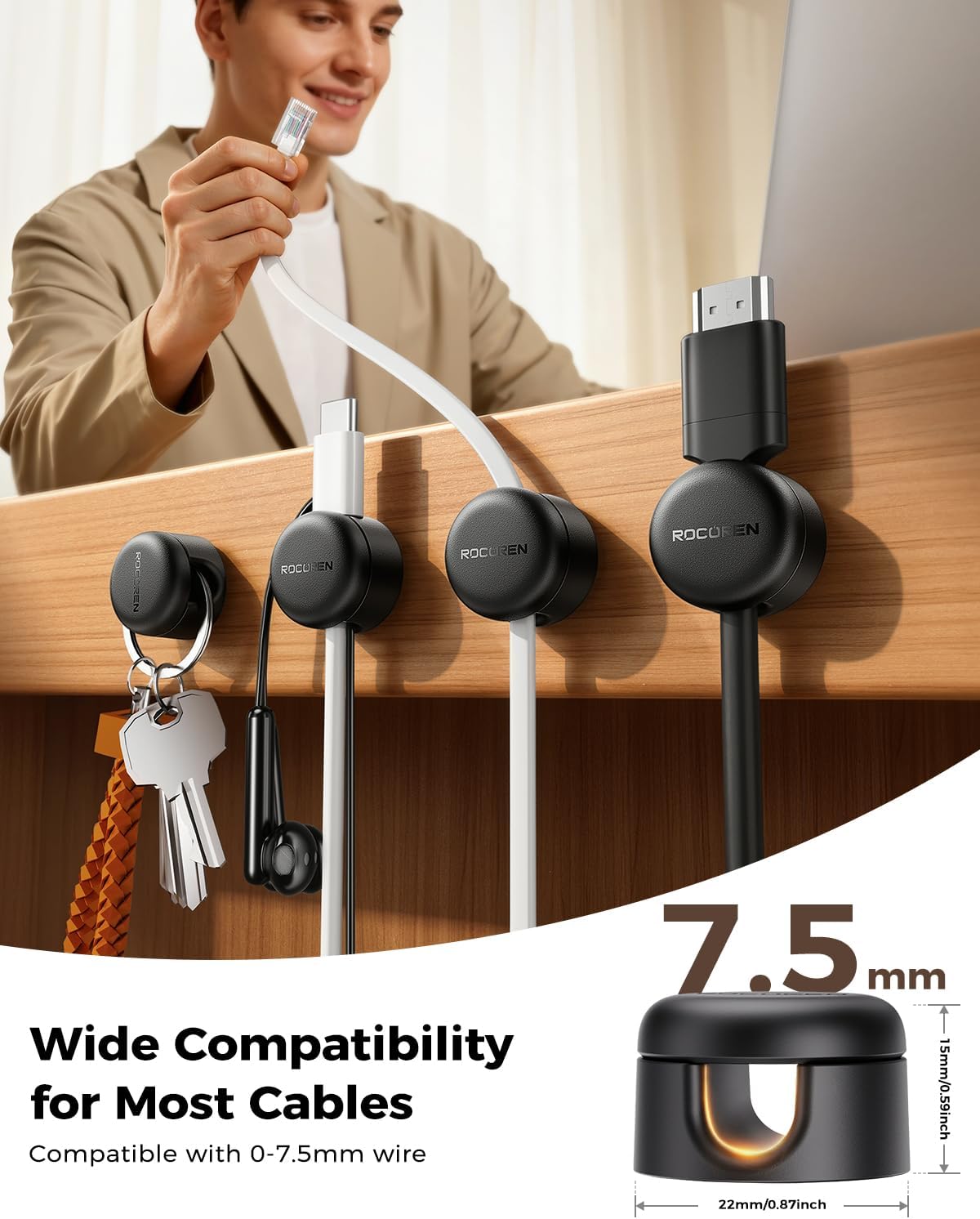 Pack 9 clips magnéticos para cables adhesivos organizador